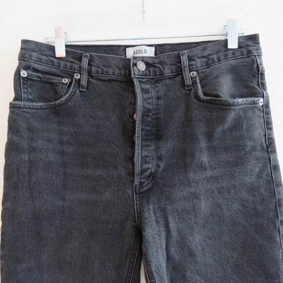 AGOLDE Riley High Rise Straight Crop (Stretch) Jeans in Panoramic Black Size 31 - Picture 4 of 14
